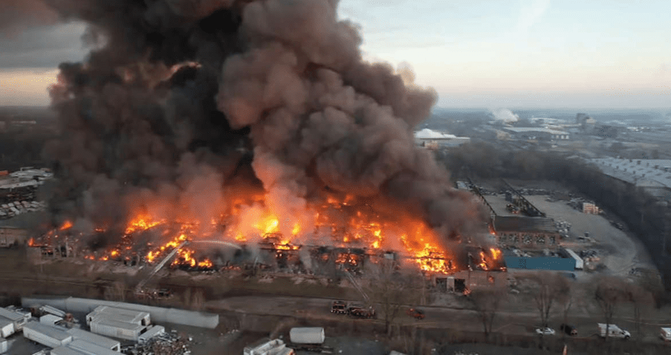 Image: Large manufacturing facility burns down