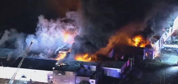 warehouse for sale catches fire